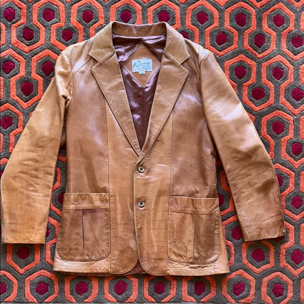 Remy Leather Fashions Men's 40 Tan Leather Blazer Jacket Sport Coat
